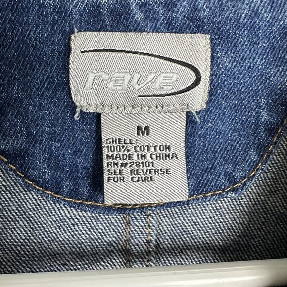 VTG Rave Denim Jacket Junior Sz Med Blue Long-Sleeve Embroidery Pocket Crop 90s - Picture 3 of 10